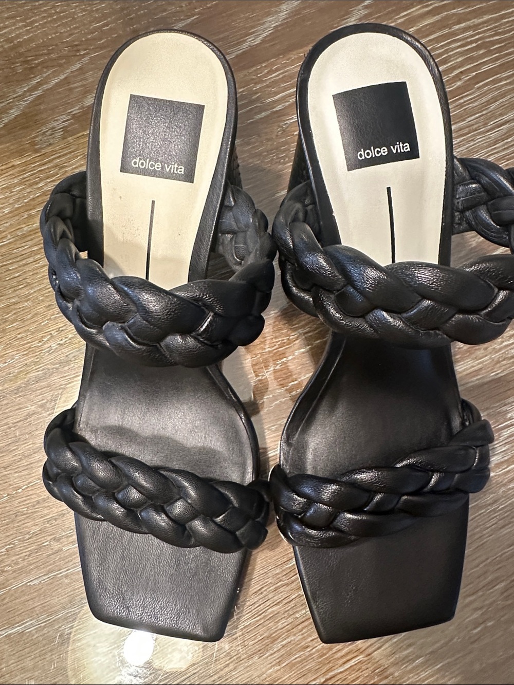 Dolce Vita Black Braided Double-Strap Slide Mules